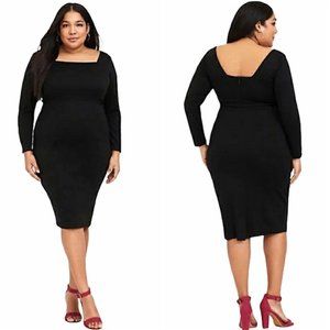 Torrid Premium Ponte BodyCon Midi Dress LBD Size 24 Long Sleeve Square Neck